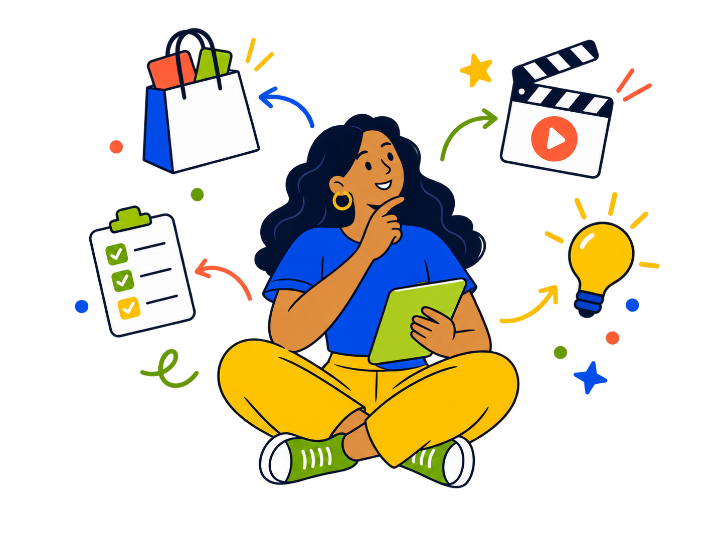 A person considering everyday choices including shopping, entertainment and new ideas